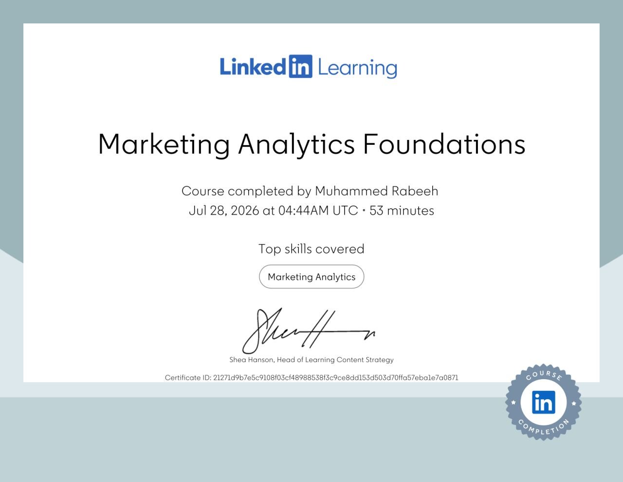 marketing analytics foundation certificate
